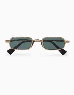 Gold/Green Rectangular Textured Sunglasses