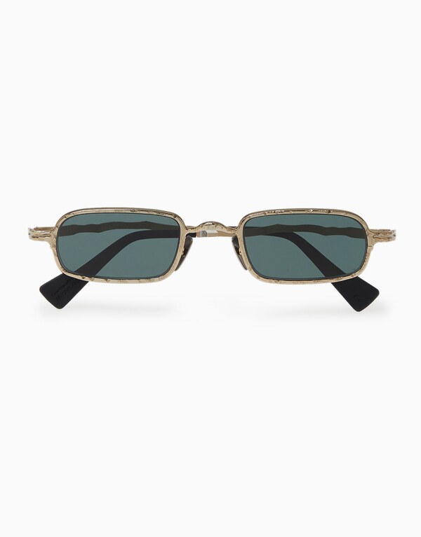 Gold/Green Rectangular Textured Sunglasses