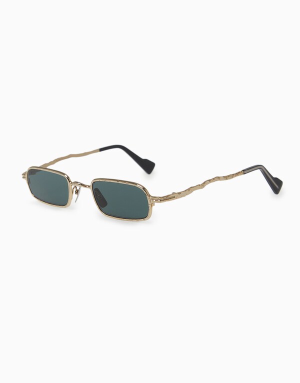 Gold/Green Rectangular Textured Sunglasses