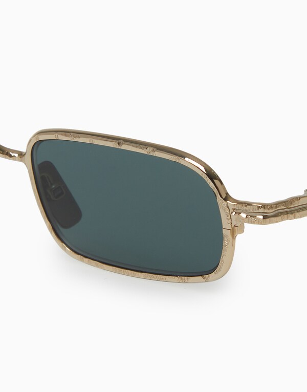 Gold/Green Rectangular Textured Sunglasses