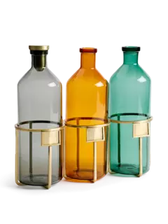 مجموعة زجاجات مياه زجاجية من 3 قطع مع حامل من تشكيلة أكسيسوريز آند كو