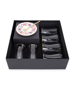 طقم إستكانة مشجر عتيق من 6 قطع مع ملاعق وأكواب زجاجية