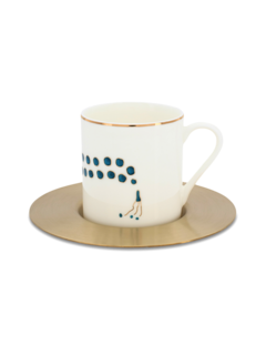 Set of "Masbaha" Espresso Cups with Aged Brass Saucers