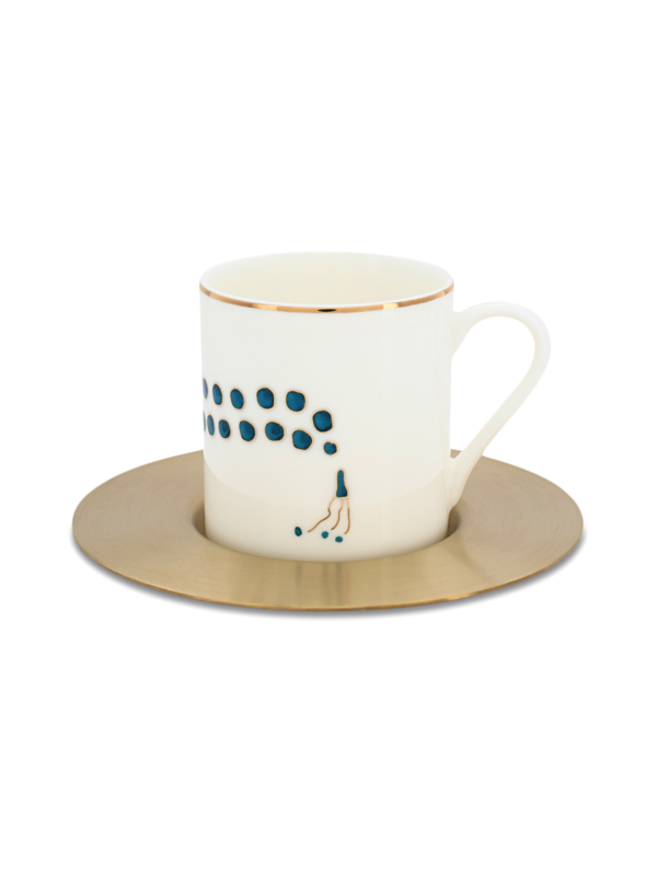 Set of "Masbaha" Espresso Cups with Aged Brass Saucers
