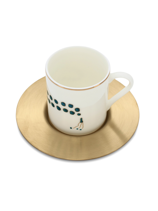 Set of "Masbaha" Espresso Cups with Aged Brass Saucers