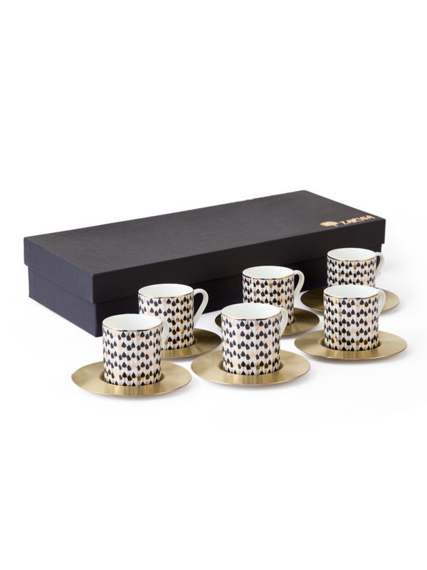 كوب إسبريسو 80Cc مع صحن بلون أسود سويرل مجموعة من 6