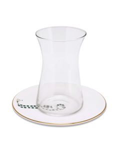 إستكانة صباحية من 6 قطع مع ملاعق وأكواب زجاجية