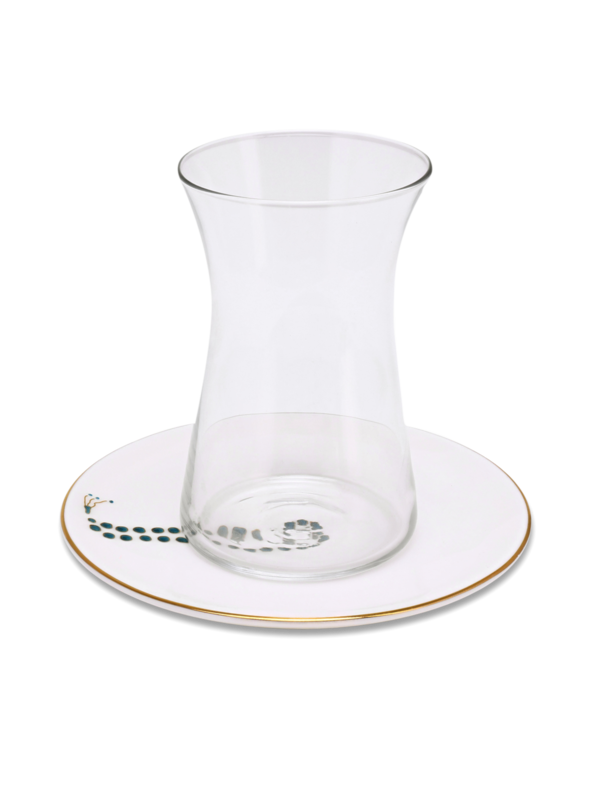 إستكانة صباحية من 6 قطع مع ملاعق وأكواب زجاجية