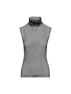 بلوزة شبكية بدون أكمام وبياقة عالية ملفوفة