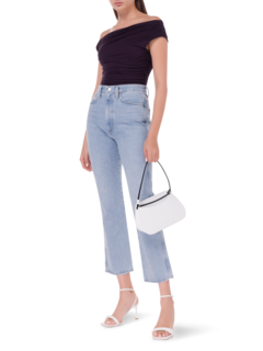 بنطال جينز ضيق من أعلى وواسع من أسفل بخصر مزموم، ريبتايد