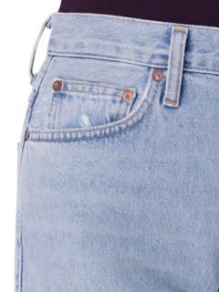 بنطال جينز ضيق من أعلى وواسع من أسفل بخصر مزموم، ريبتايد