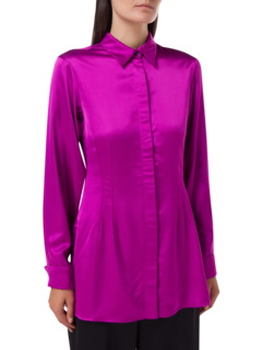 قميص ساتان ضيق بأكمام طويلة