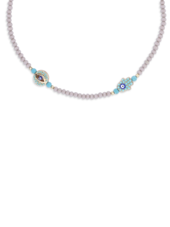 Grey Eye Hamsa Hand Necklace