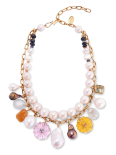 قلادة جوي مرصعة باللؤلؤ مع سلسلة مطلية بالذهب النحاسي مع مزيج من الأحجار