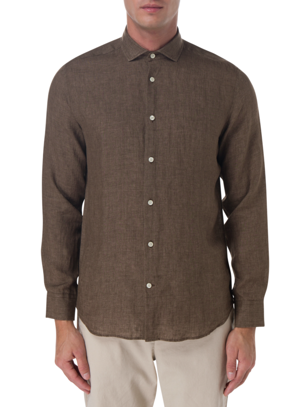 قميص كتان بقصة عادية مقاس L/S