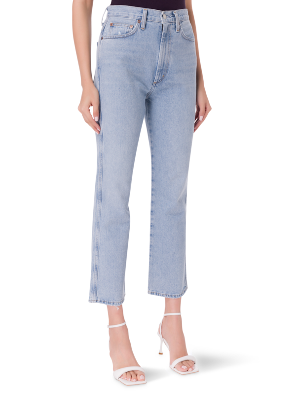 بنطال جينز ضيق من أعلى وواسع من أسفل بخصر مزموم، ريبتايد