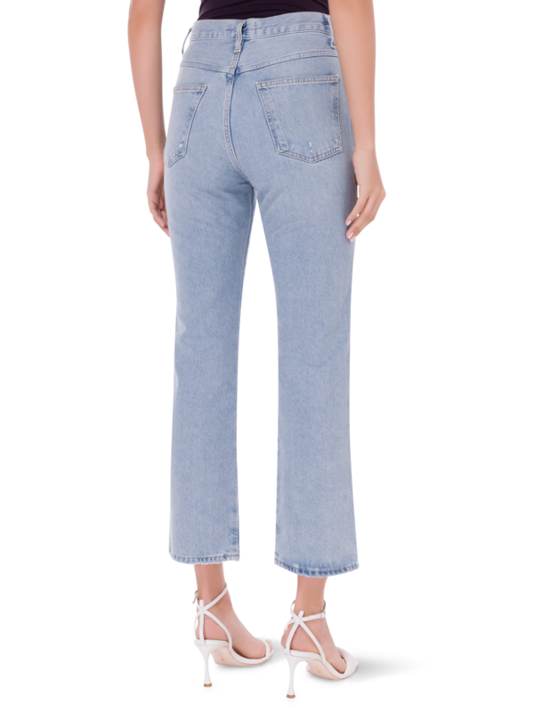 بنطال جينز ضيق من أعلى وواسع من أسفل بخصر مزموم، ريبتايد