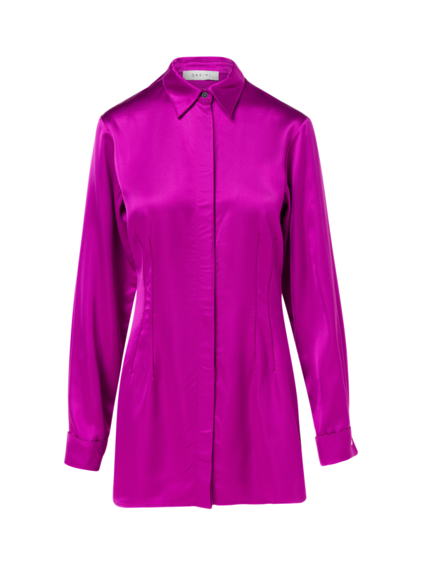 قميص ساتان ضيق بأكمام طويلة